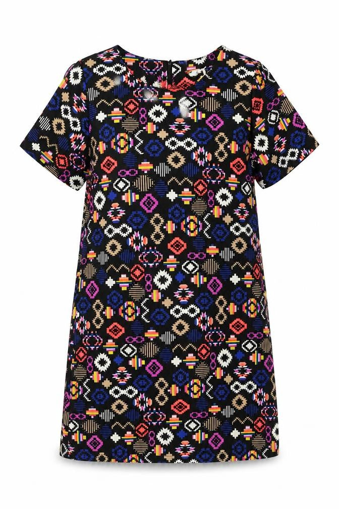Dolls Womens Multicoloured Geometric Polyester Shift Size M Round Neck Zip - Size M-L