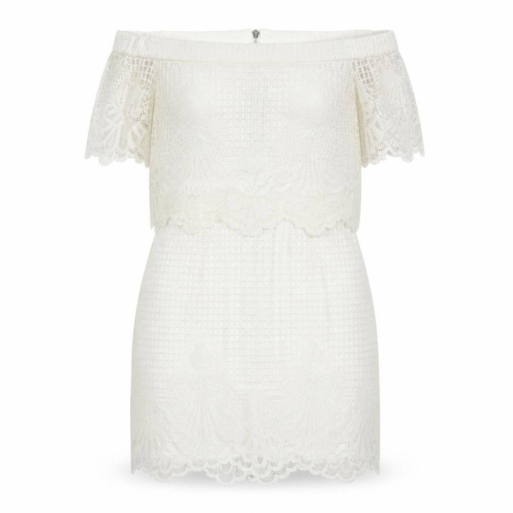 Topshop Womens White Polyester Mini Size 12 Off the Shoulder Zip
