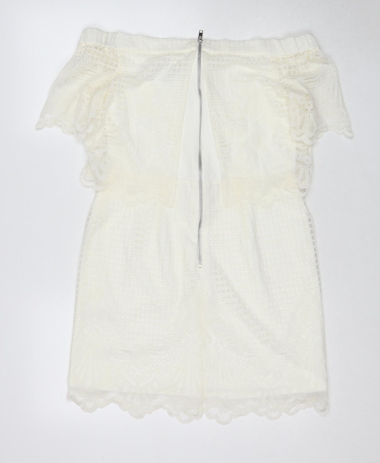 Topshop Womens White Polyester Mini Size 12 Off the Shoulder Zip