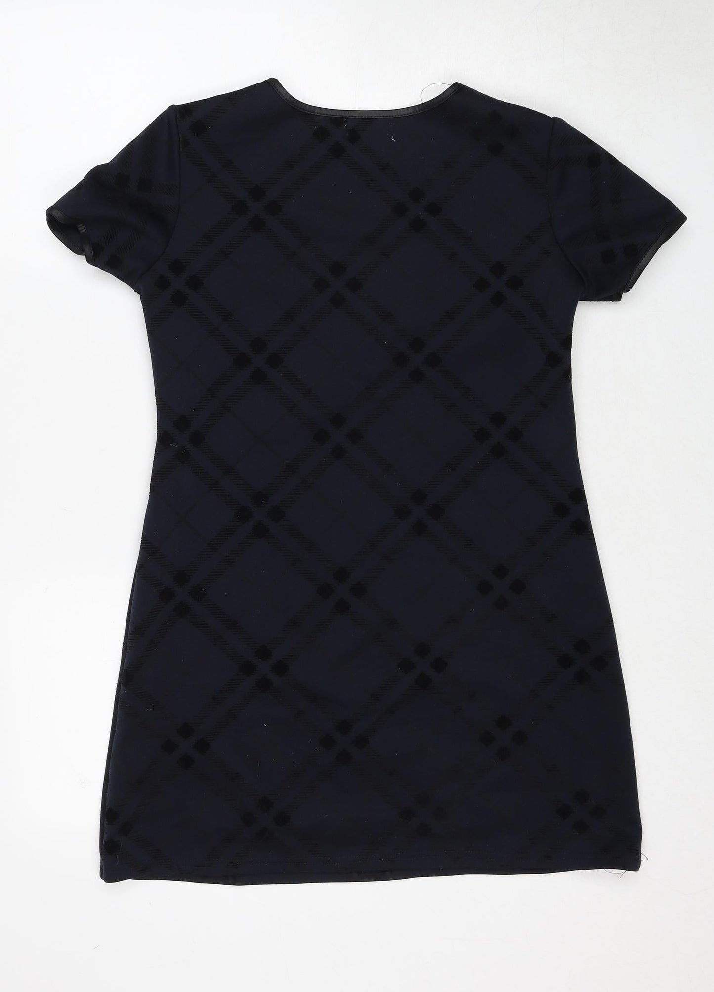 Apricot Womens Blue Plaid Polyester Shift Size 8 Boat Neck Pullover