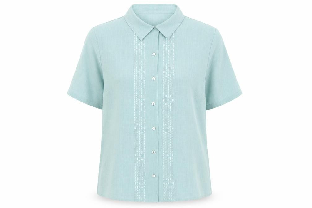 EWM Womens Blue Polyester Basic Button-Up Size 14 Collared