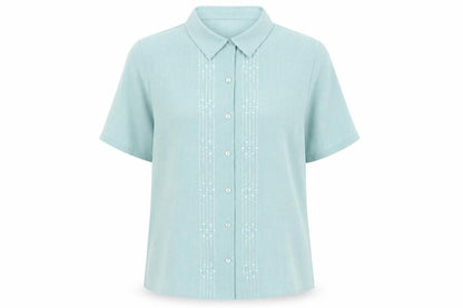 EWM Womens Blue Polyester Basic Button-Up Size 14 Collared