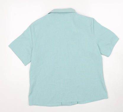 EWM Womens Blue Polyester Basic Button-Up Size 14 Collared