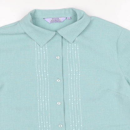 EWM Womens Blue Polyester Basic Button-Up Size 14 Collared