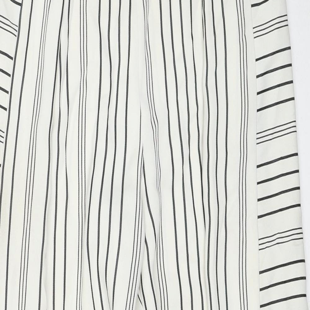 Topshop Womens White Striped Polyester Trousers Size 8 Regular Zip