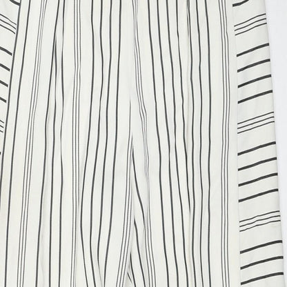 Topshop Womens White Striped Polyester Trousers Size 8 Regular Zip