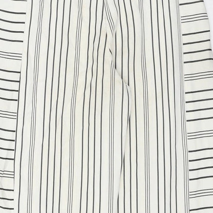 Topshop Womens White Striped Polyester Trousers Size 8 Regular Zip