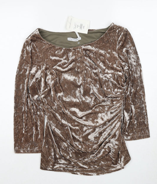 Gina Bacconi Womens Brown Polyester Basic Blouse Size 14 Boat Neck