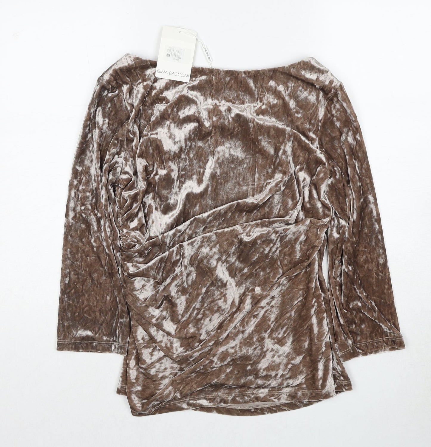 Gina Bacconi Womens Brown Polyester Basic Blouse Size 14 Boat Neck
