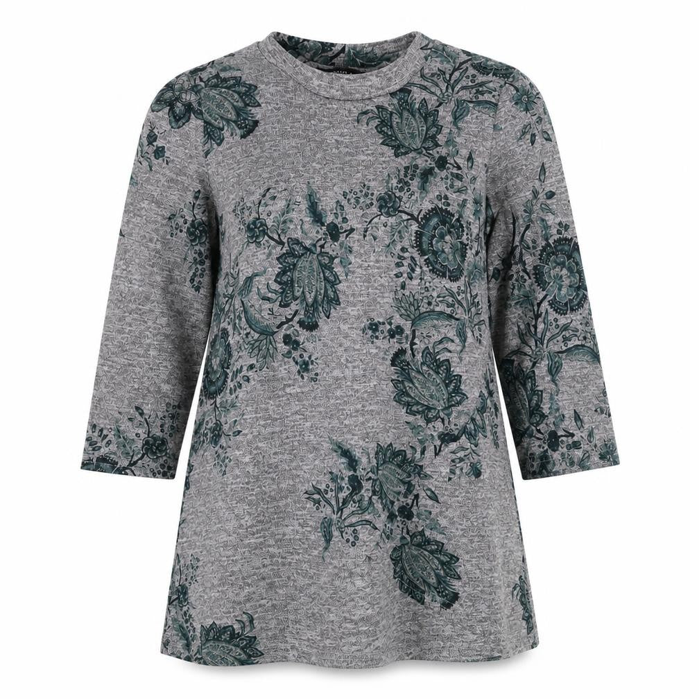 Roman Womens Grey Round Neck Floral Polyester Pullover Jumper Size 10