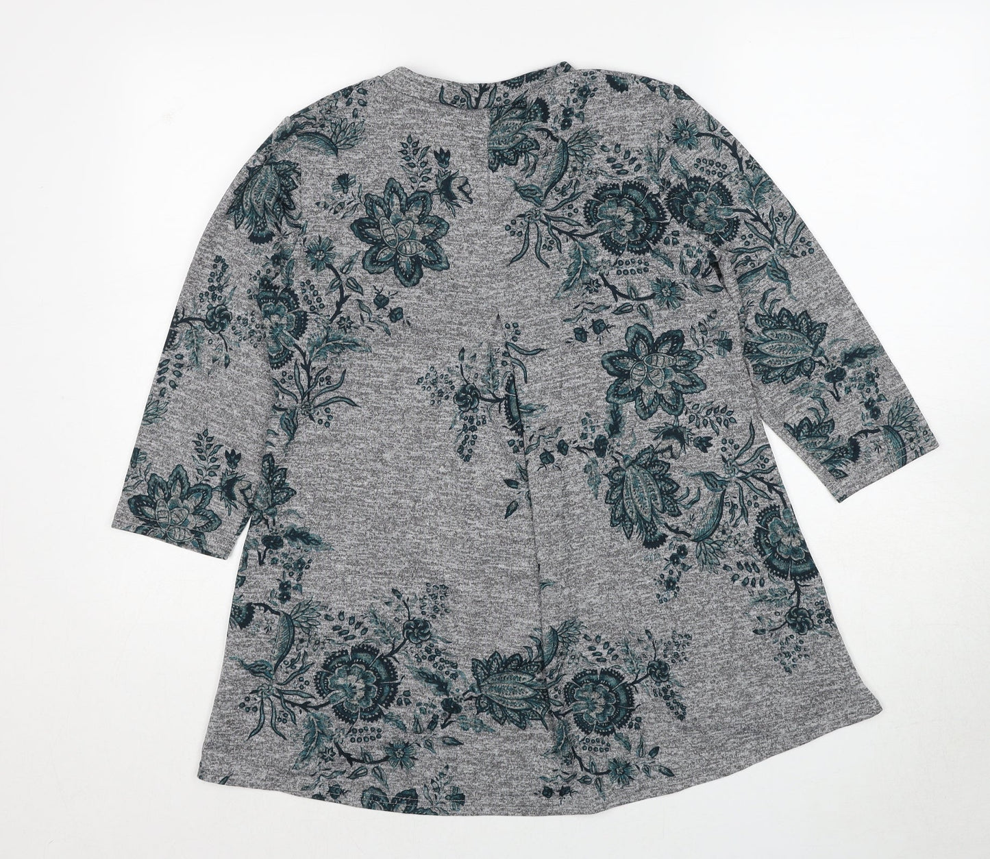 Roman Womens Grey Round Neck Floral Polyester Pullover Jumper Size 10