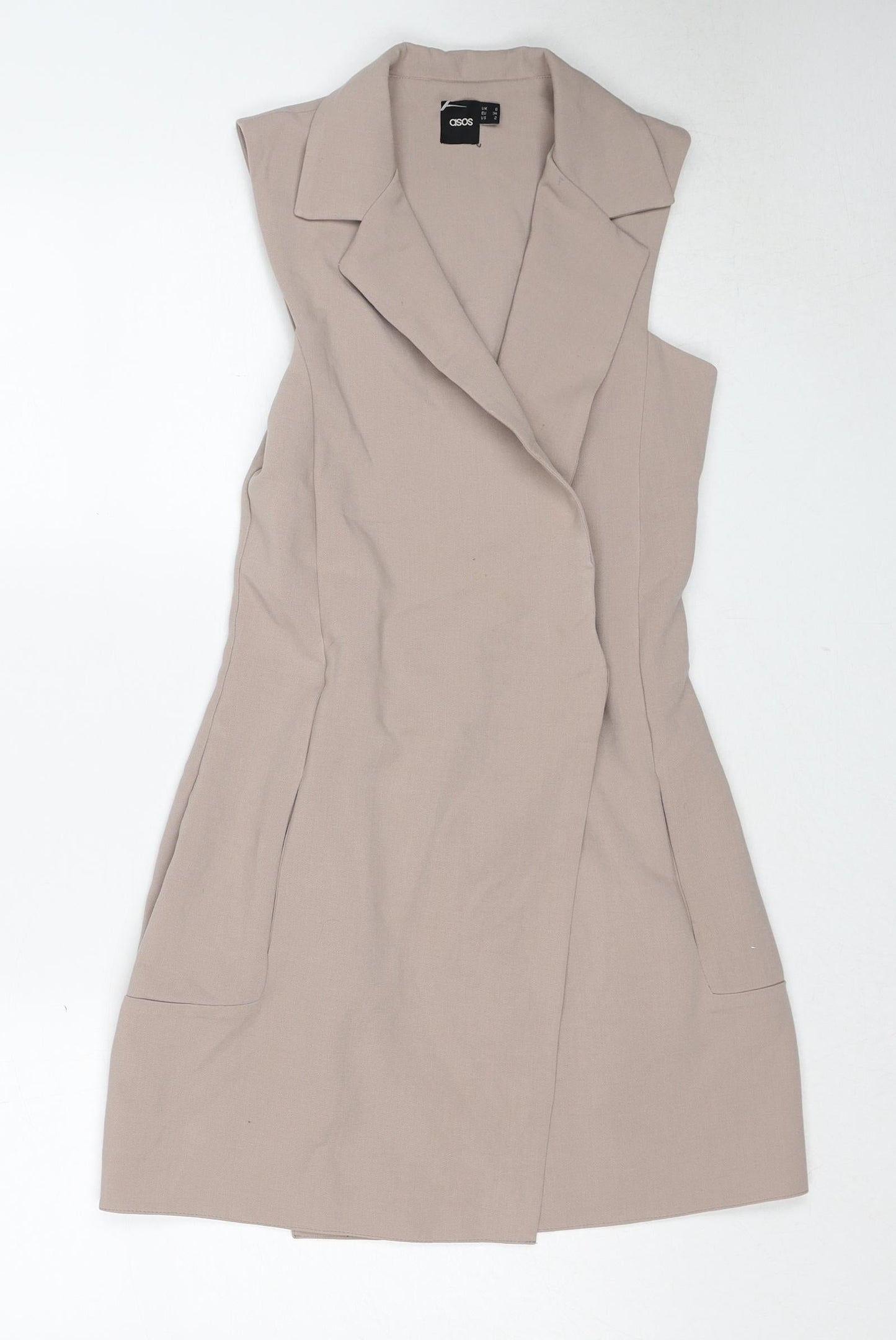 ASOS Womens Beige Polyester Wrap Dress Size 6 V-Neck Button