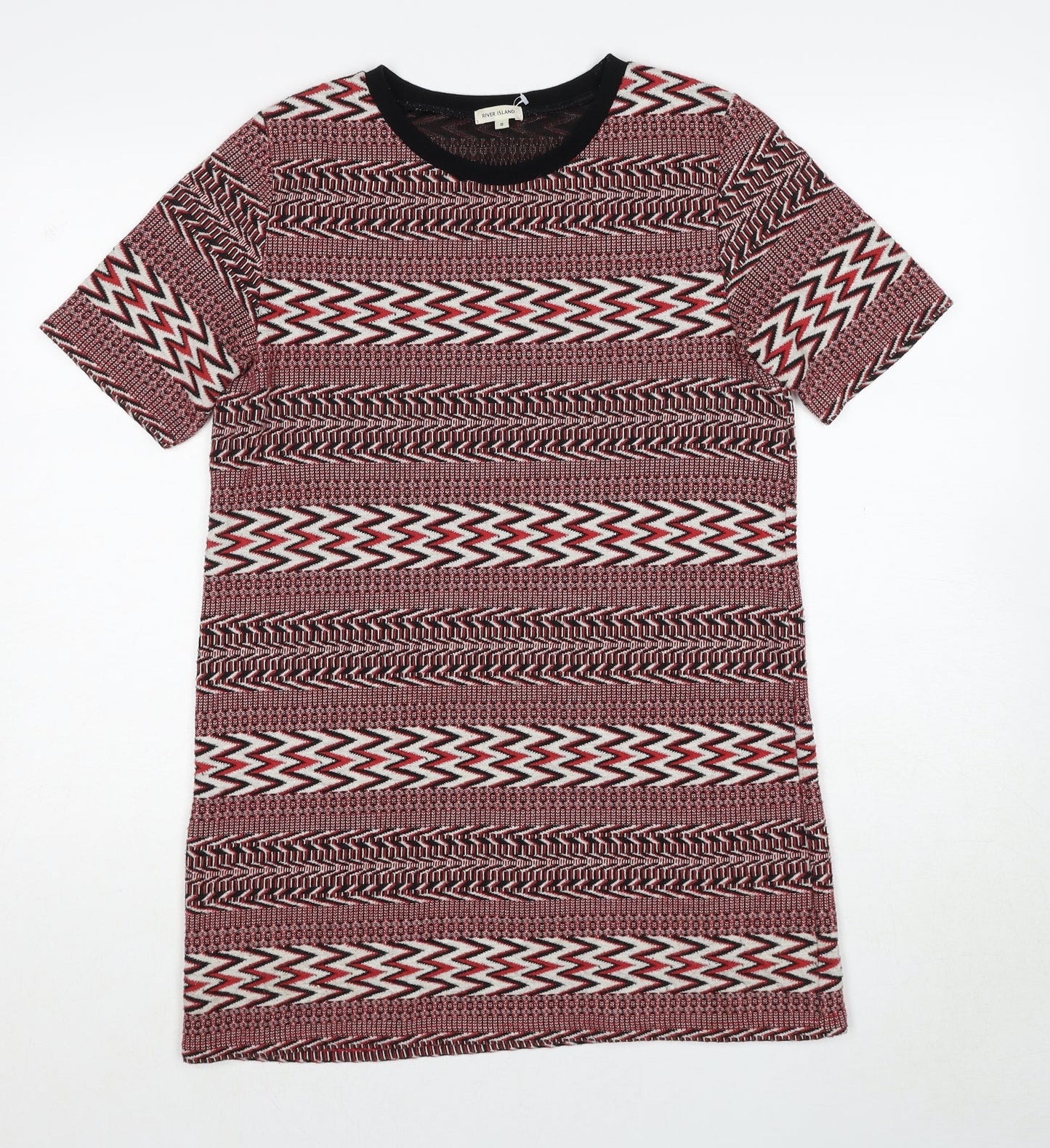 River Island Womens Red Geometric Polyester Shift Size 8 Round Neck Pullover