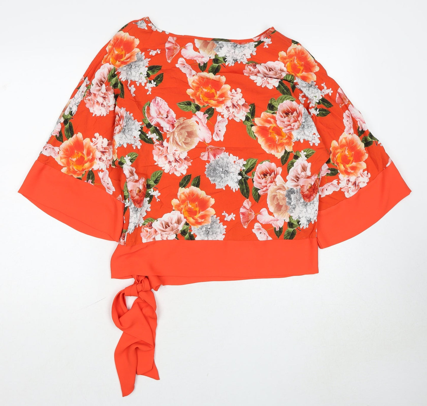 Dorothy Perkins Womens Red Floral Viscose Basic Blouse Size 8 Boat Neck - Tie Side Detail