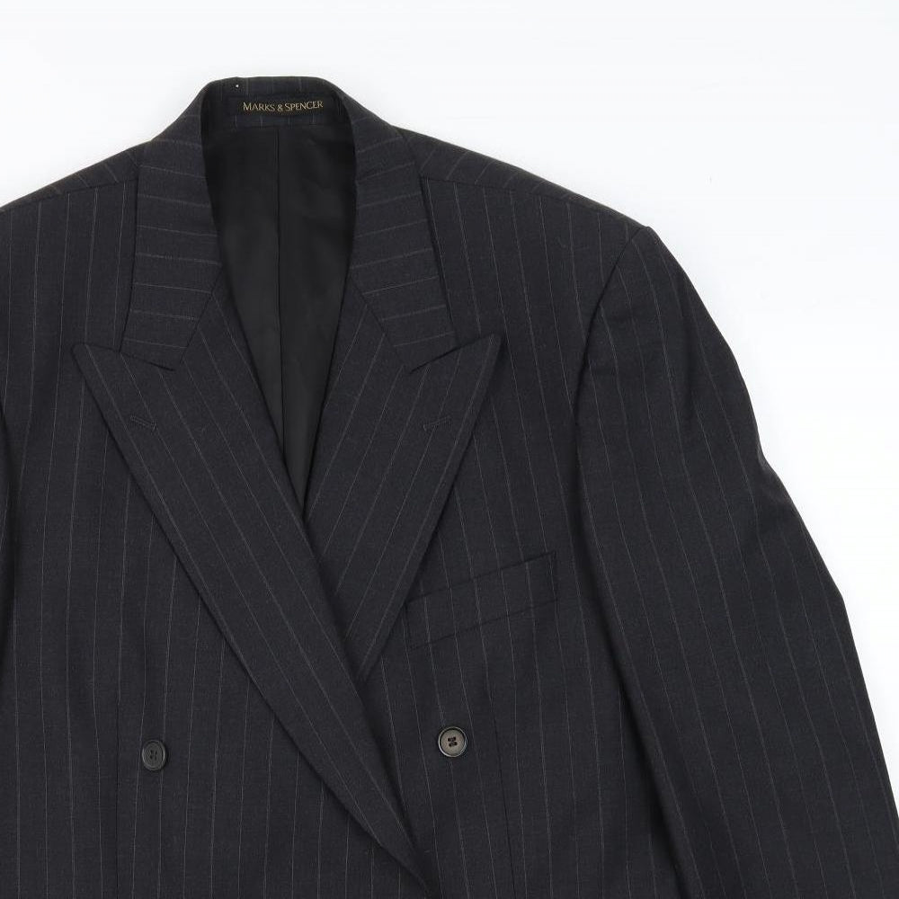 Marks and Spencer Mens Grey Striped Wool Jacket Suit Jacket Size 42 Regular