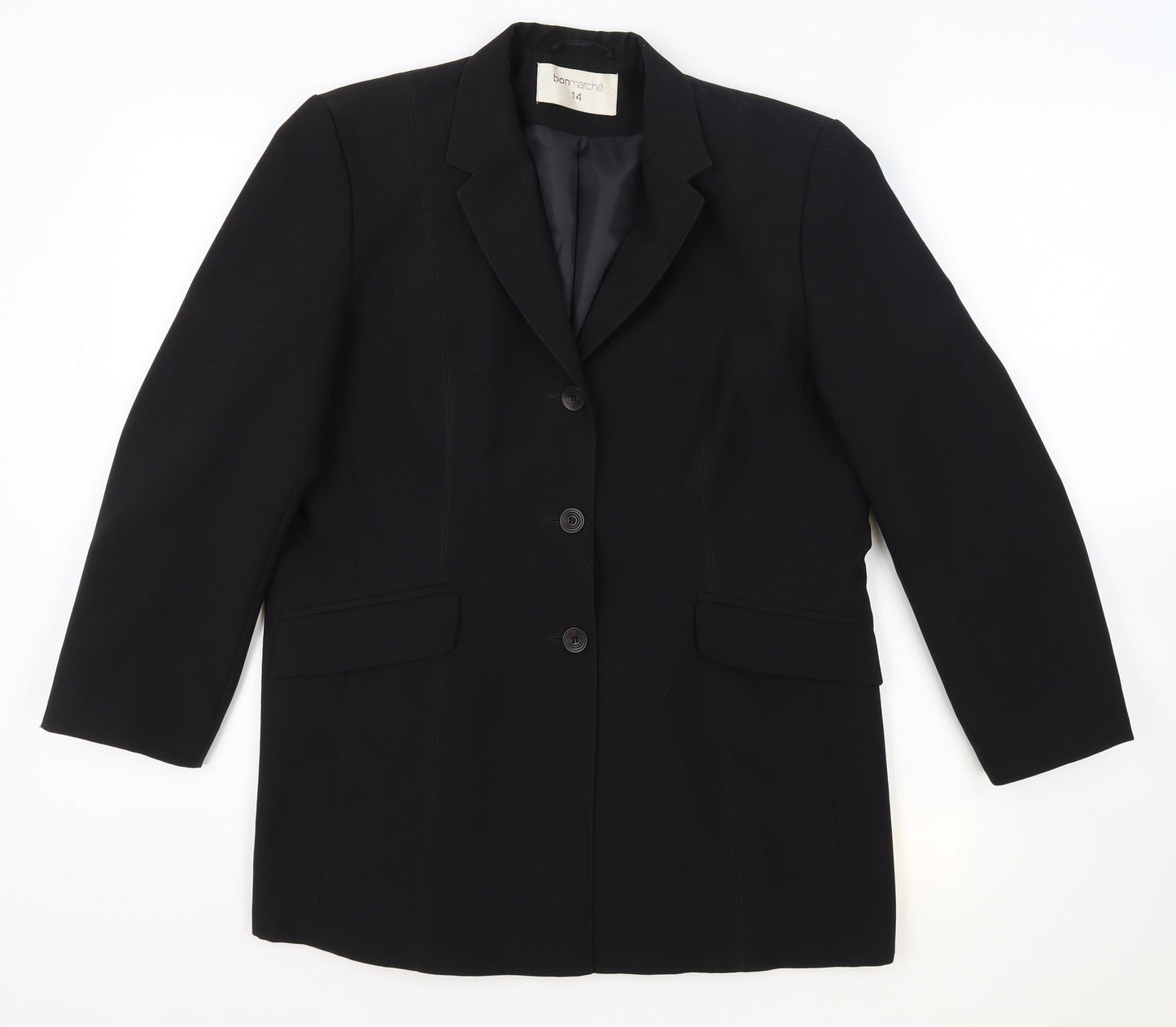Bon Marche Womens Black Polyester Jacket Blazer Size 14