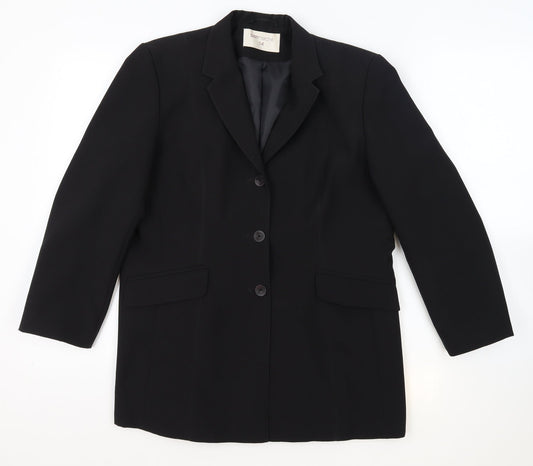 Bon Marche Womens Black Polyester Jacket Blazer Size 14