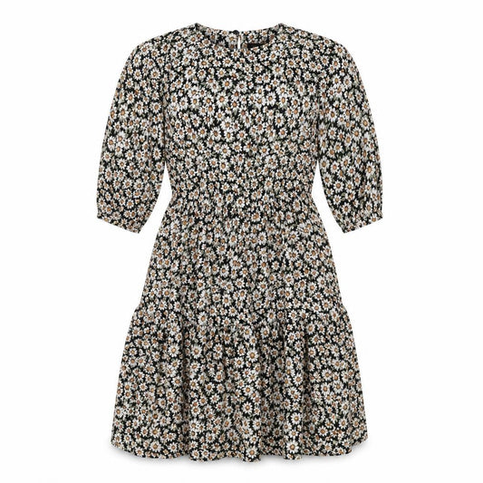 New Look Womens Black Floral Polyester A-Line Size 8 Round Neck Button - Tiered