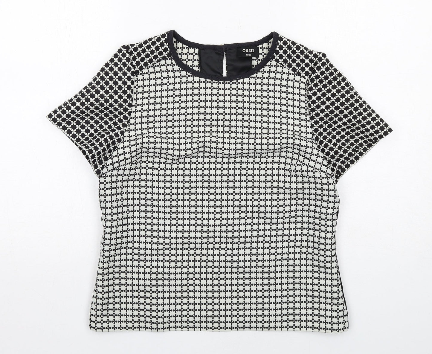 Oasis Womens Black Geometric Polyester Basic Blouse Size 10 Round Neck