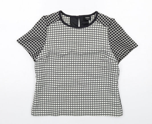 Oasis Womens Black Geometric Polyester Basic Blouse Size 10 Round Neck