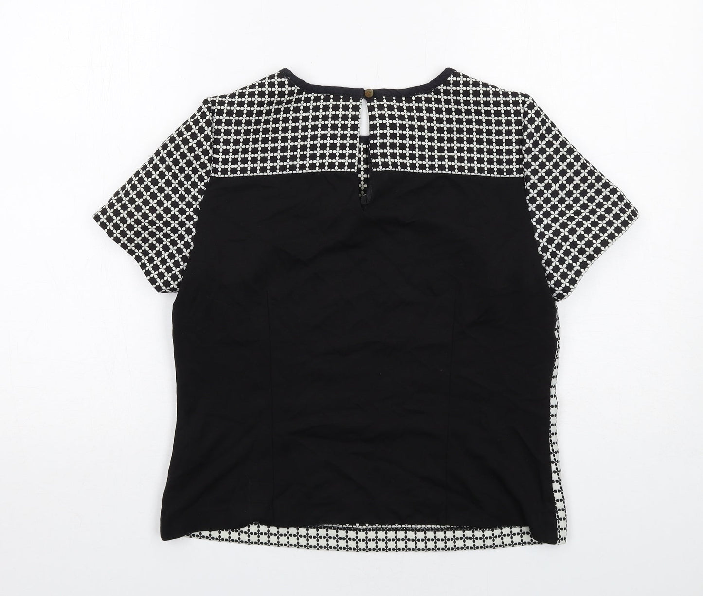 Oasis Womens Black Geometric Polyester Basic Blouse Size 10 Round Neck