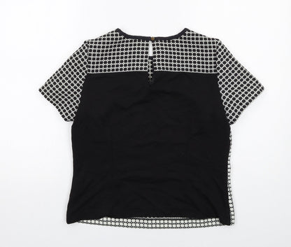 Oasis Womens Black Geometric Polyester Basic Blouse Size 10 Round Neck