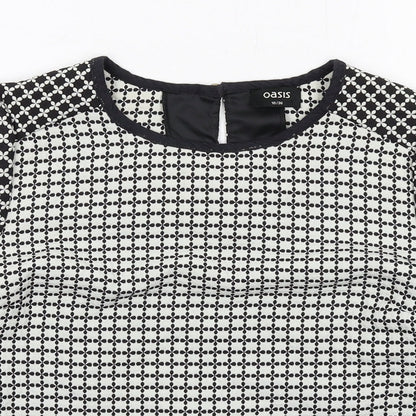 Oasis Womens Black Geometric Polyester Basic Blouse Size 10 Round Neck