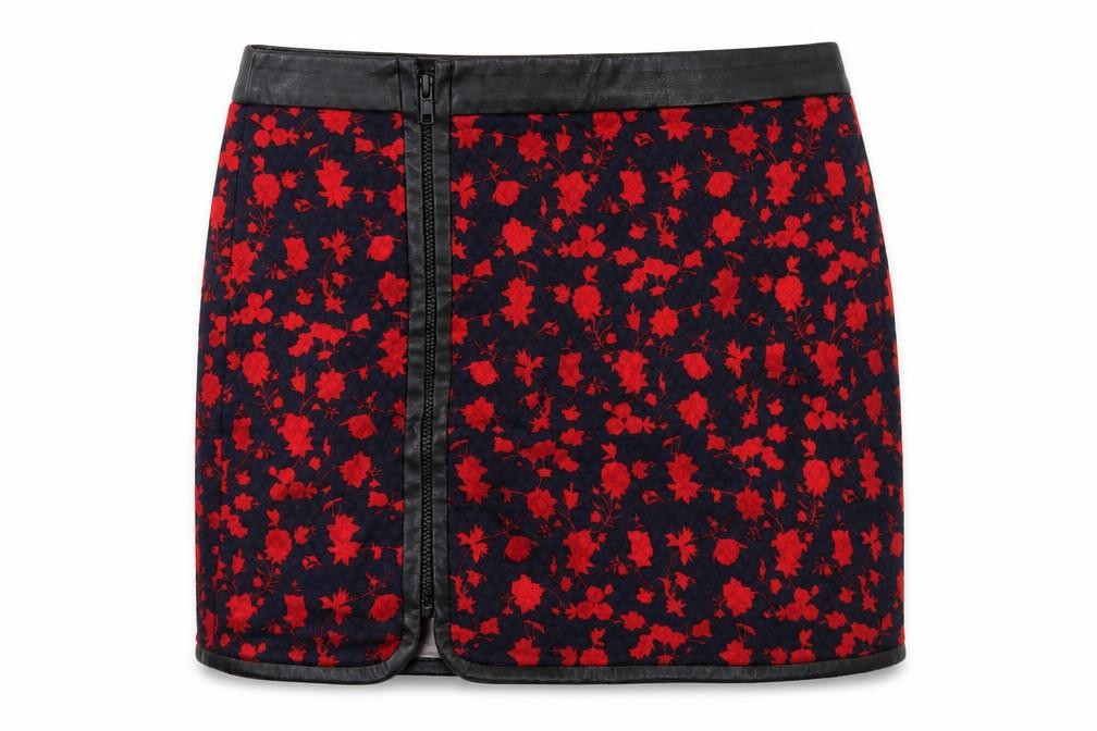 Mango Womens Blue Floral Cotton Mini Skirt Size 8 Zip