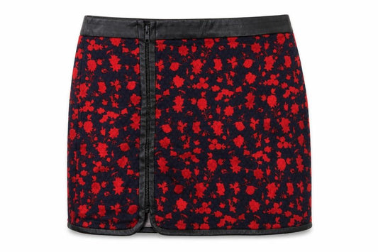 Mango Womens Blue Floral Cotton Mini Skirt Size 8 Zip