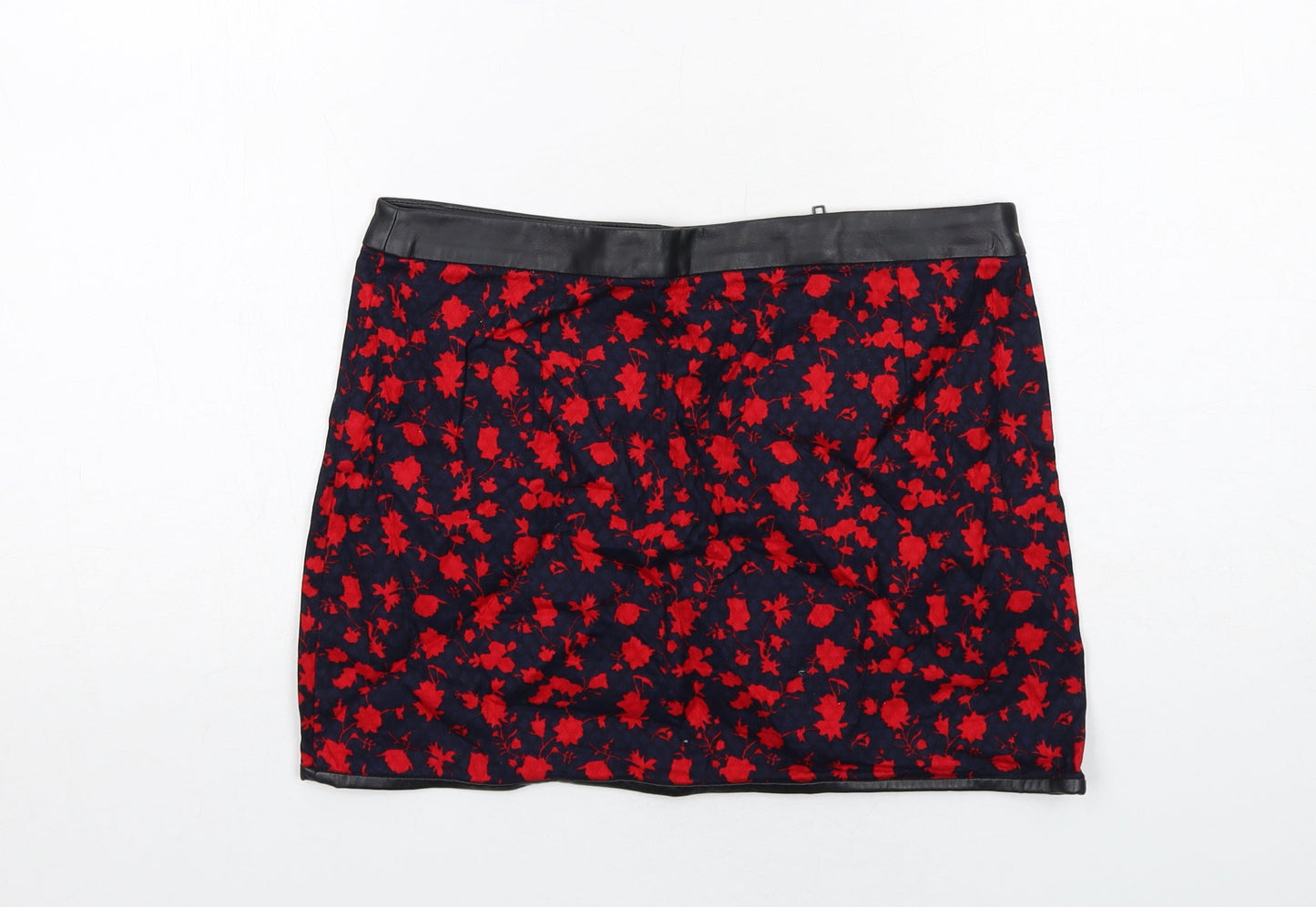 Mango Womens Blue Floral Cotton Mini Skirt Size 8 Zip