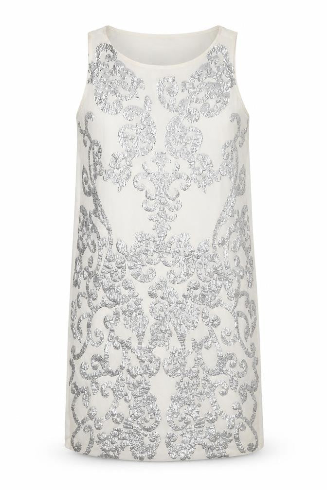 River Island Womens Ivory Geometric Polyester Shift Size 10 Boat Neck Zip - Embellished
