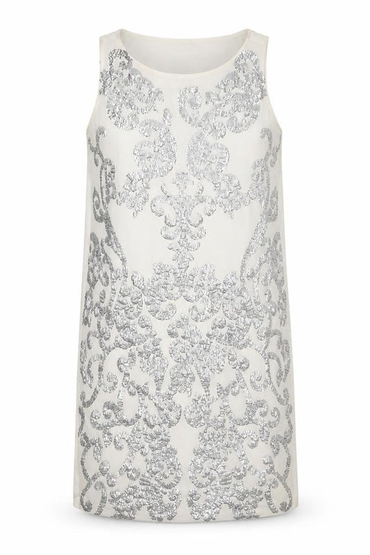 River Island Womens Ivory Geometric Polyester Shift Size 10 Boat Neck Zip - Embellished