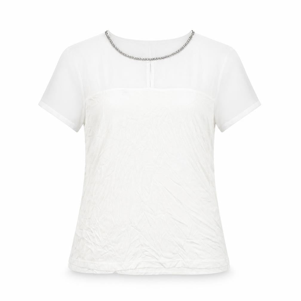 H&M Womens White Polyester Basic T-Shirt Size M Boat Neck - Embellished Neckline