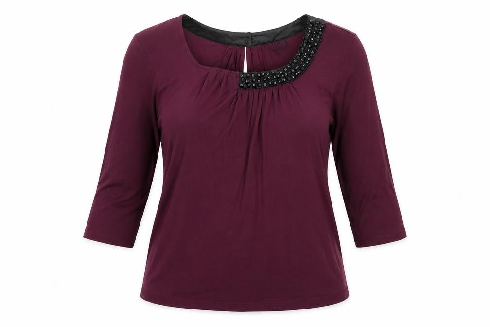 Per Una Womens Purple Modal Basic Blouse Size 14 Boat Neck - Embellished Neckline
