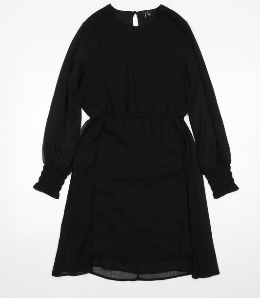 VERO MODA Womens Black Polyester A-Line Size S Round Neck Button