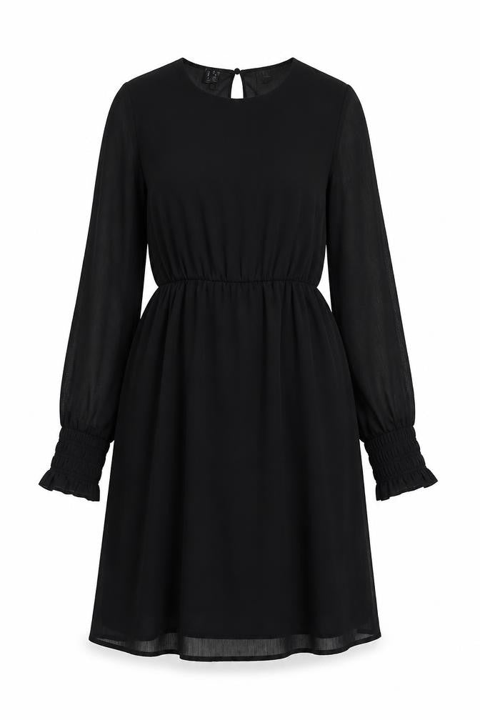 VERO MODA Womens Black Polyester A-Line Size S Round Neck Button