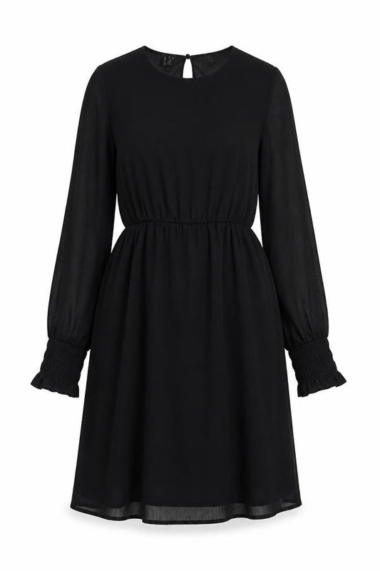 Vero Moda Womens Black Polyester A-Line Size S Round Neck Button
