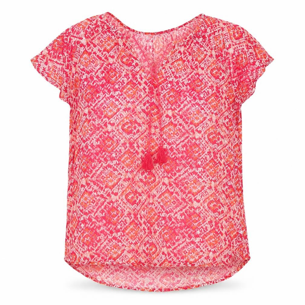 Gap Womens Pink Geometric Cotton Basic Blouse Size S V-Neck - Mosaic Print
