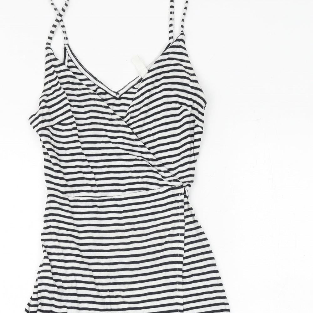 H&M Womens White Striped Cotton Tank Dress Size XS V-Neck Tie