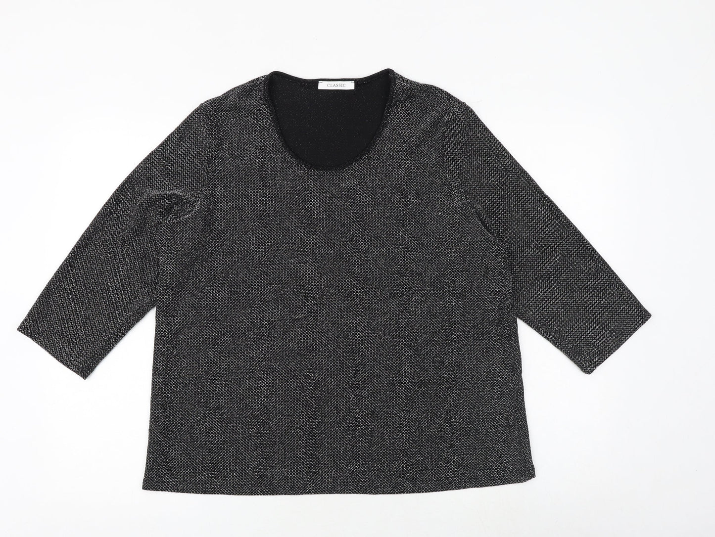 Classic Womens Black Polyamide Basic Blouse Size 18 Scoop Neck