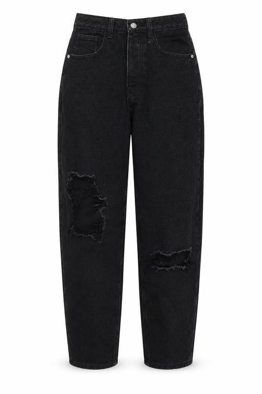 PRETTYLITTLETHING Womens Black Cotton Boyfriend Jeans Size 6 Regular Zip