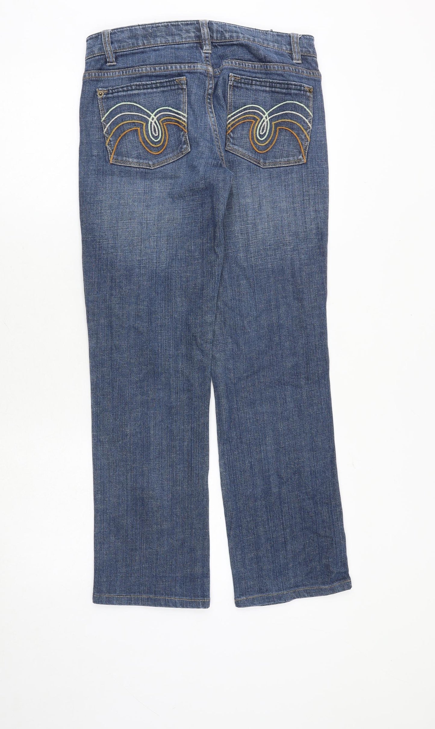 Warehouse Womens Blue Cotton Straight Jeans Size 10 Extra-Slim Zip