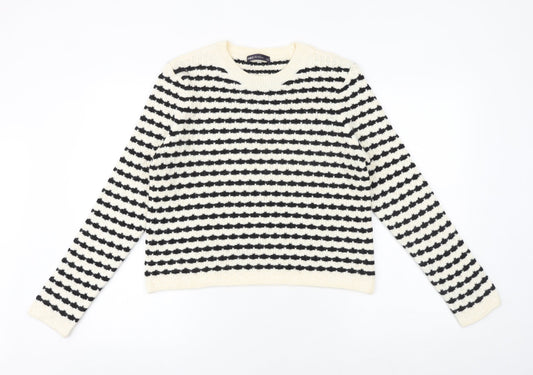 Marks and Spencer Womens Black Round Neck Striped Acrylic Pullover Jumper Size M