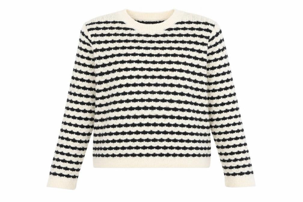 Marks & Spencer Womens Black Round Neck Striped Acrylic Pullover Jumper Size M