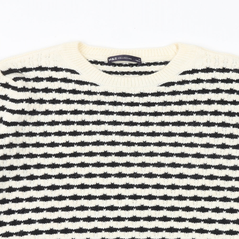 Marks and Spencer Womens Black Round Neck Striped Acrylic Pullover Jumper Size M