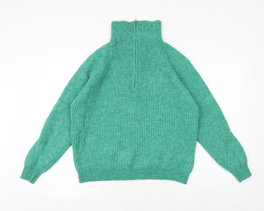 Marks and Spencer Womens Green High Neck Acrylic Pullover Jumper Size L