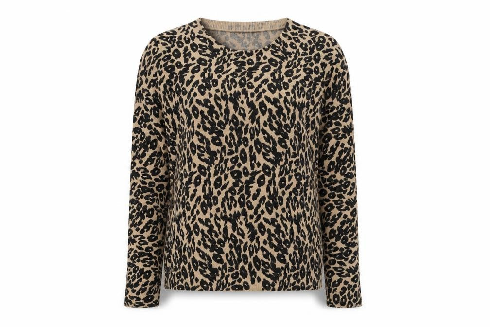 Marks & Spencer Womens Black Round Neck Animal Print Acrylic Pullover Jumper Size 10 - Leaf Print