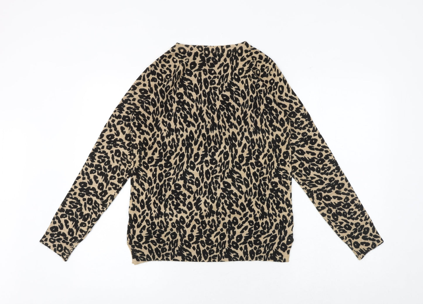 Marks and Spencer Womens Black Round Neck Animal Print Acrylic Pullover Jumper Size 10 - Leaf Print