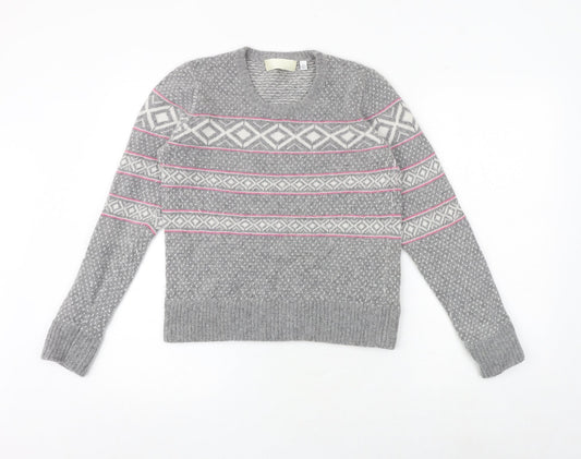 Ronit Zilkha Womens Grey Round Neck Geometric Nylon Pullover Jumper Size L