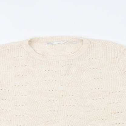 Close-up detail of Only women’s pink round neck acrylic jumper, size XL